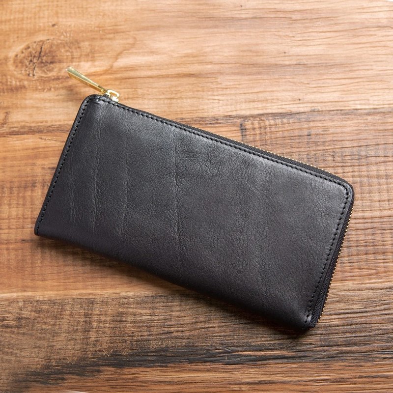 啧啧募资商品 TIDY 枥木  日本制 钱包 长夹 拉链 大容量 经典黑 - 皮夹/钱包 - 真皮 黑色