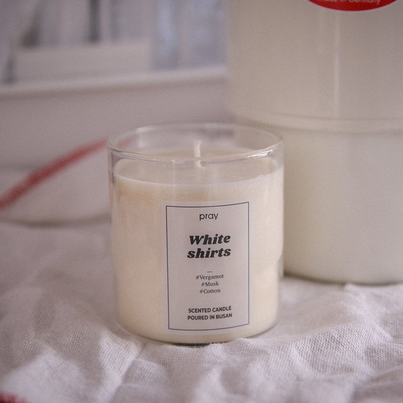 【无盒装】韩国 PRAY 经典天然大豆蜡烛(L)-纯白棉花 /480g - 蜡烛/烛台 - 玻璃 白色