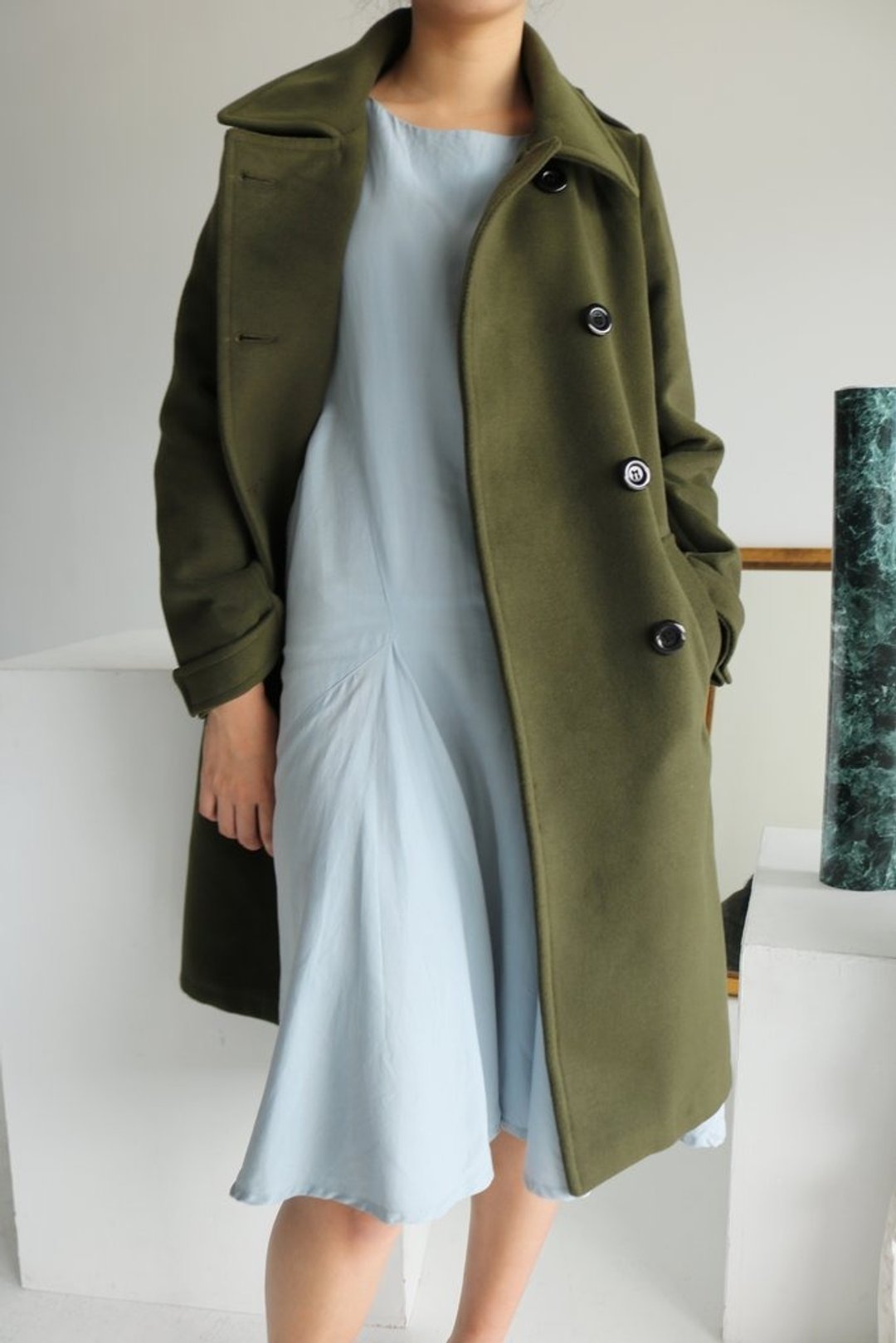 Chelsea Coat 军绿军装式排扣羊毛混纺大衣 (出清,只剩S) - 女装休闲/机能外套 - 羊毛 绿色