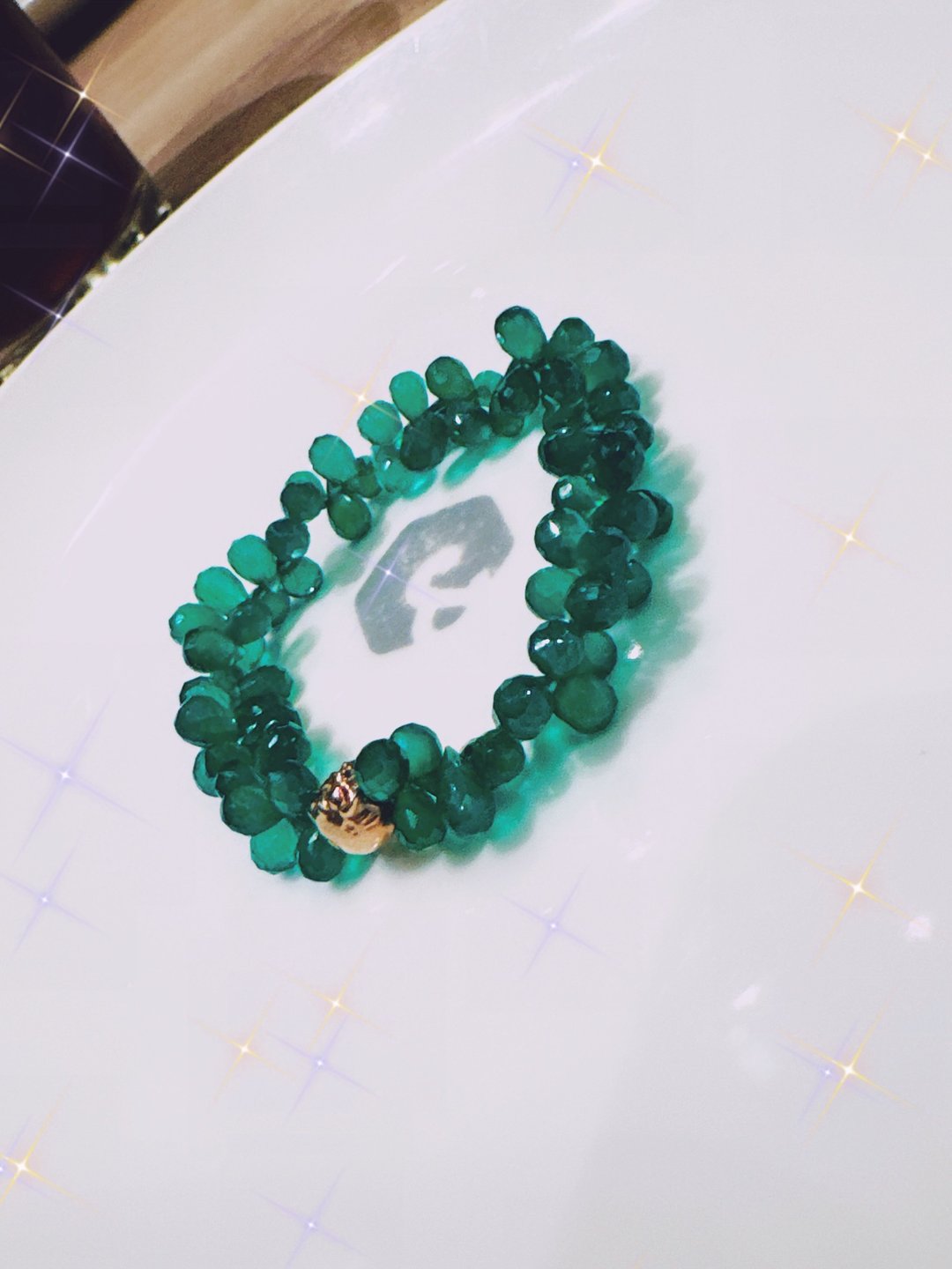 Hello kitty 我爱你绿玉髓水滴贵妇款 - 手链/手环 - 纯银 绿色