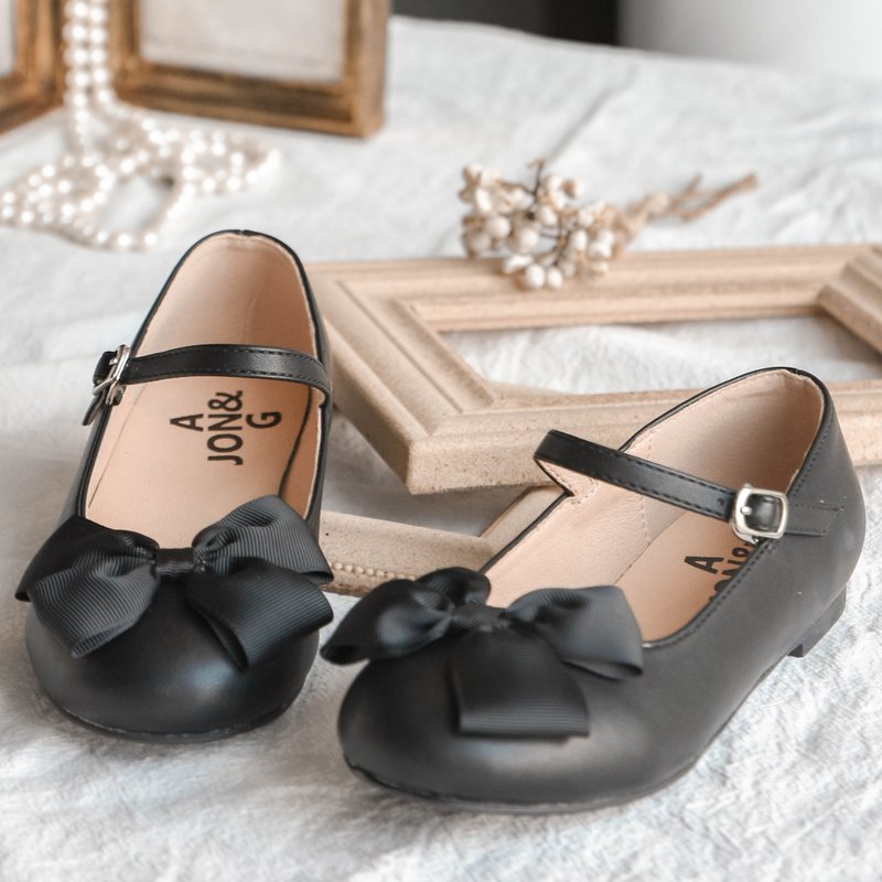 黑色女童玛丽珍平底圆头蝴蝶结公主鞋小朋友单鞋四季款 - 童装鞋 - 人造皮革 黑色