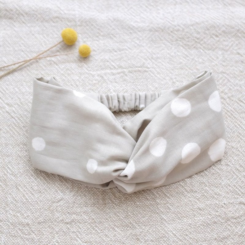 自然风宽发带。灰色水玉 - 发饰 - 棉．麻 银色