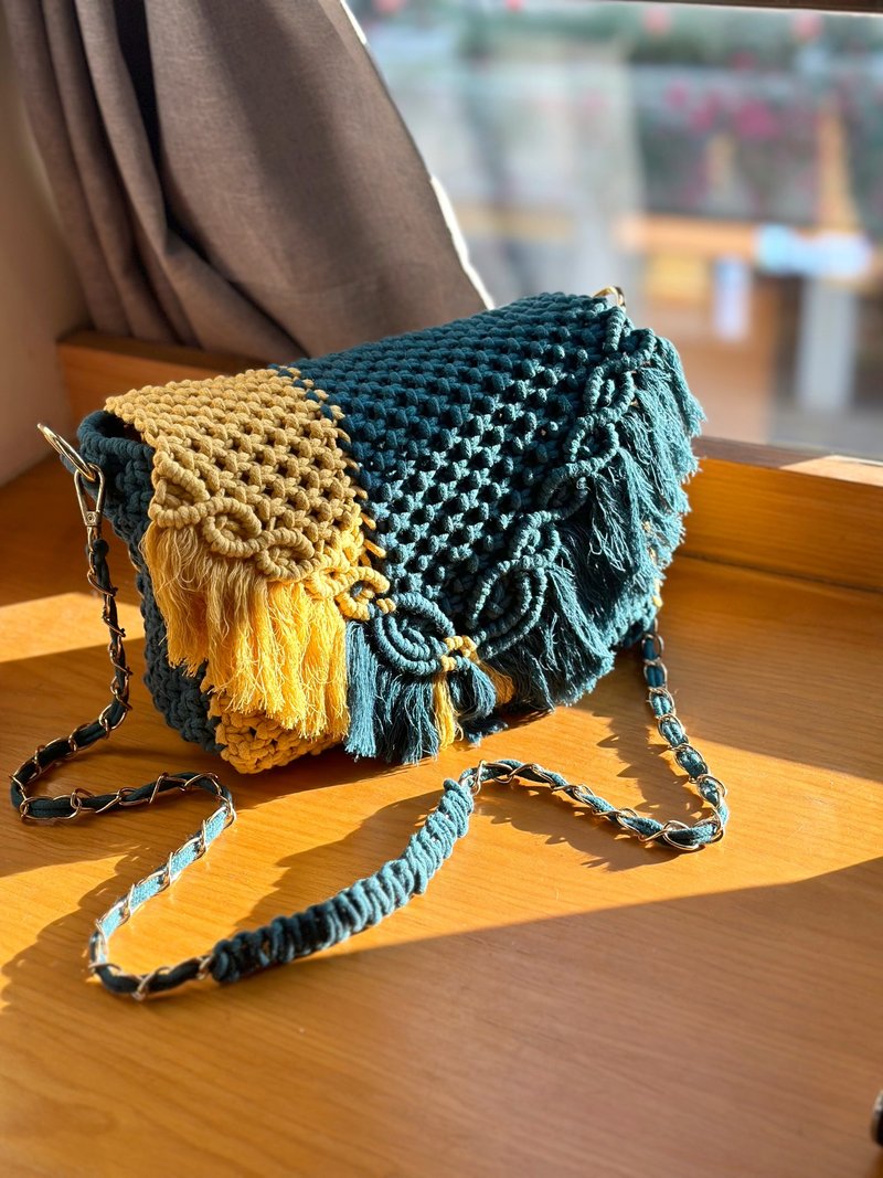 macrame 法式编织斜背包 - 侧背包/斜挎包 - 棉．麻 绿色