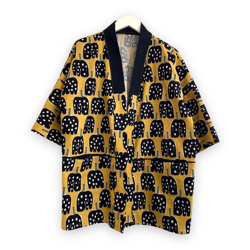 Kimono Style Outer With Three Quarter Sleeves - 男装外套 - 棉．麻 灰色