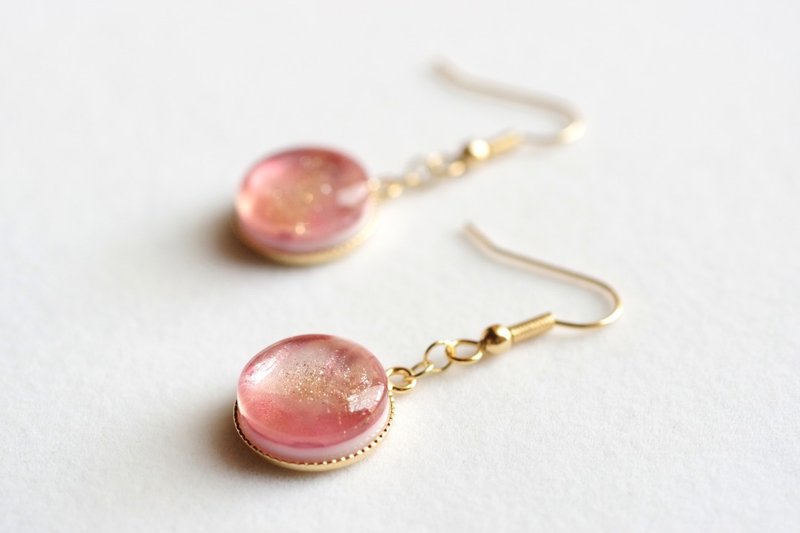 树脂艺术 圆形耳环・莲花灯 - 耳环/耳夹 - 树脂 粉红色