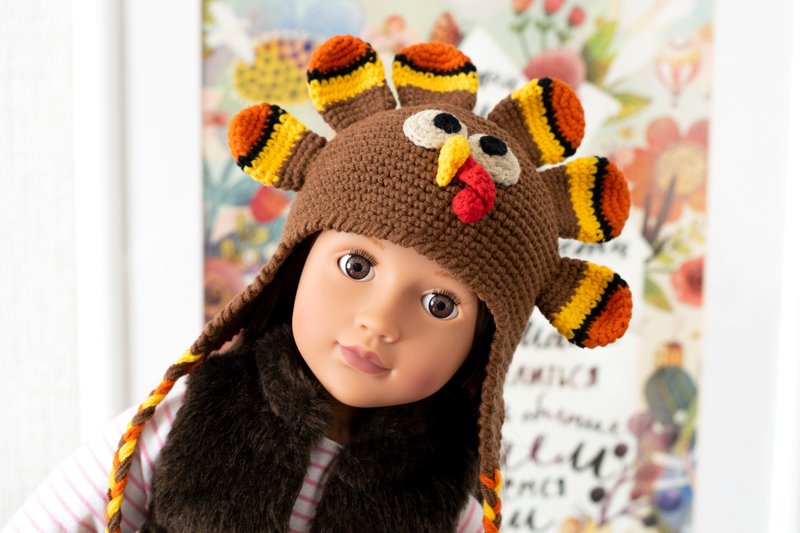 18寸美国女孩娃娃火鸡帽我们这一代娃娃动物帽子针织帽 - 玩具/玩偶 - 棉．麻 咖啡色