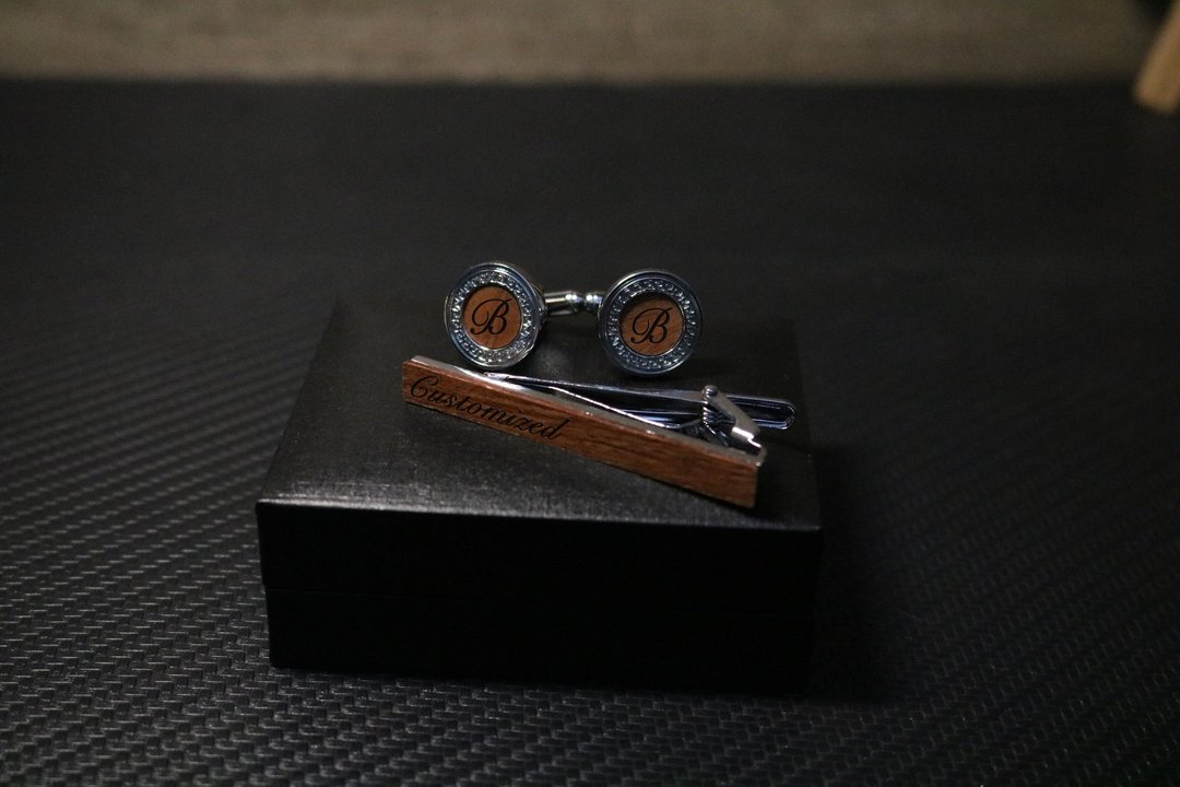 梨花木袖扣领带夹套装免费刻字商务绅士配件 - 领带/领带夹 - 木头 多色