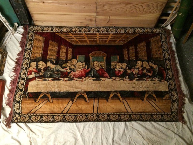 老绒毛耶稣基督教十二门徒犹大地毯垫毯壁挂普普风沙发椅金工业风北欧风受洗圣经牧师眷村乡村zakka杂货复古道具咖啡轻食多肉 - 被子/毛毯 - 聚酯纤维 红色