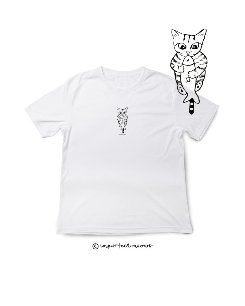 不完美猫咪 Impurfect Meows | 贪吃猫T-Shirt - 白色 - 女装 T 恤 - 棉．麻 白色