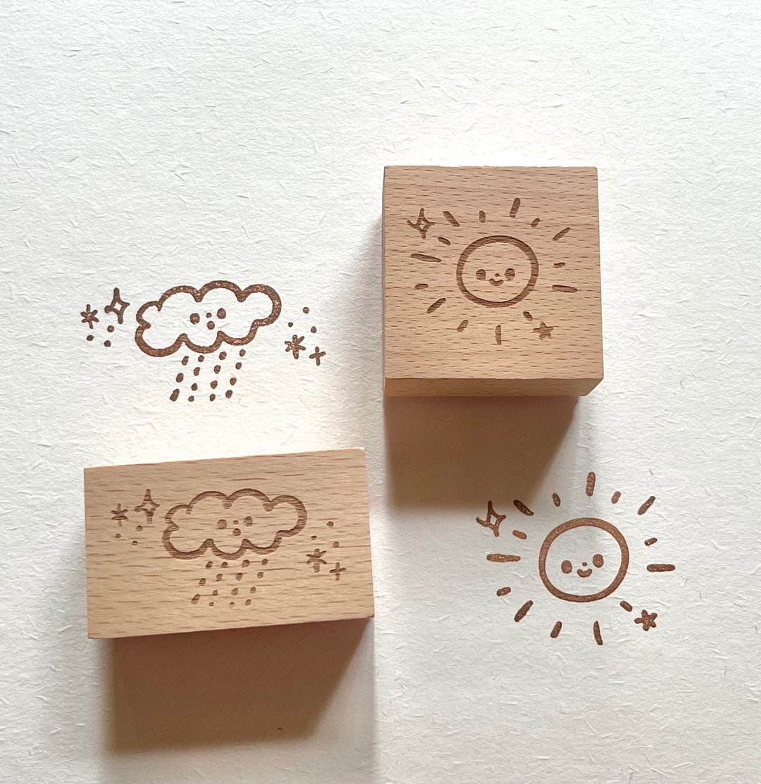 【信望爱系列】雨云/太阳/心心 印章 - 印章/印台 - 木头 卡其色