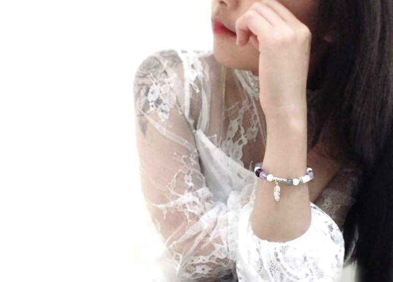 薰衣草天然石银手链 │紫粉白色系 玥unicorn 天然石 - 手链/手环 - 宝石 紫色
