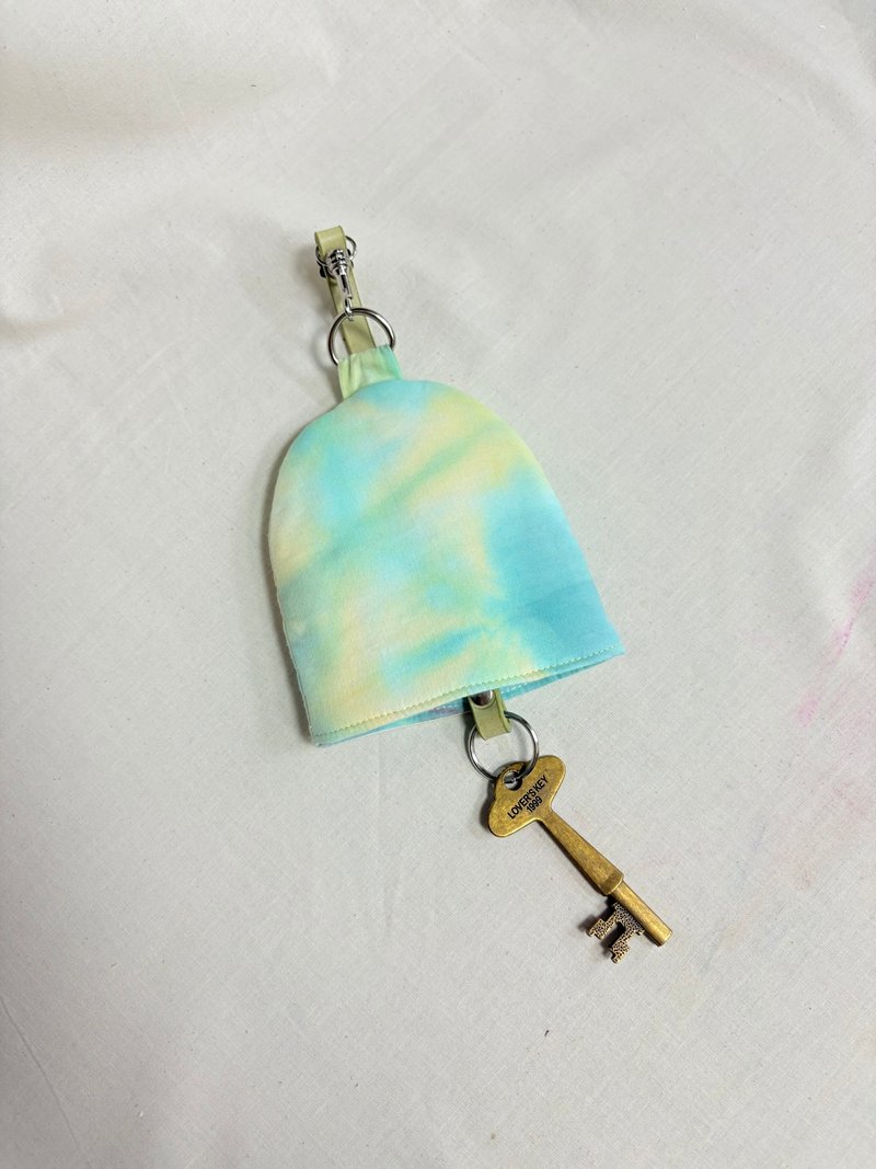 秋绿白金皮条手染布钥匙包 - 钥匙链/钥匙包 - 棉．麻 绿色