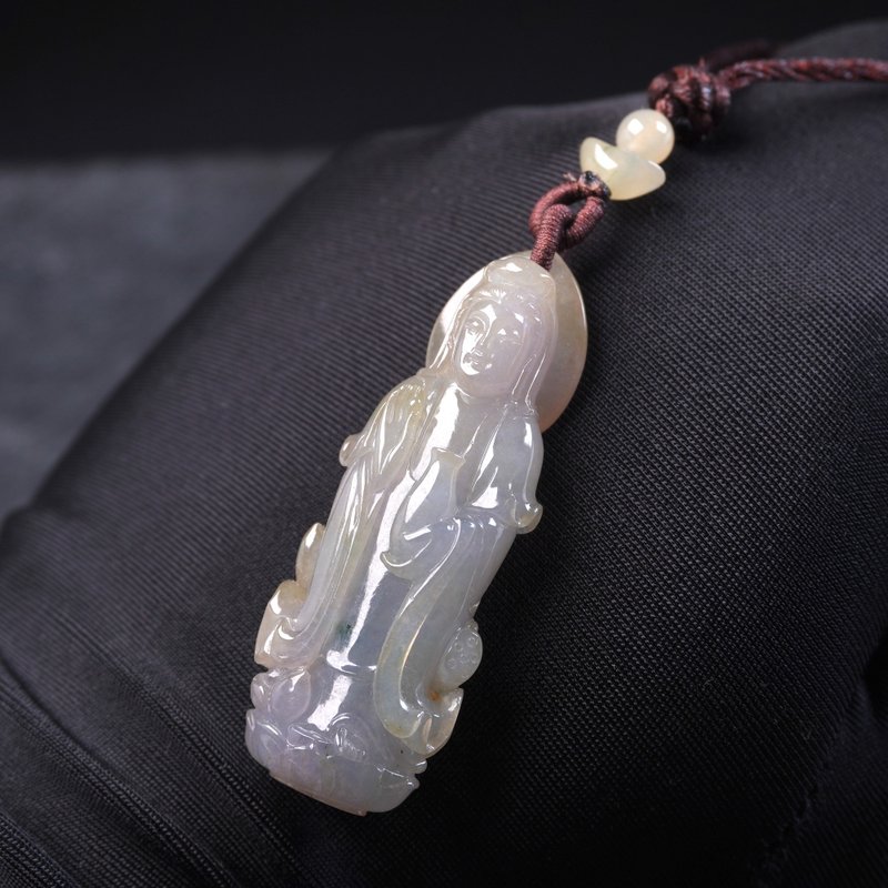 冰种紫罗兰飘花翡翠宝瓶观音菩萨 | 天然缅甸玉翡翠 A 货 | 送礼 - 项链 - 玉石 多色