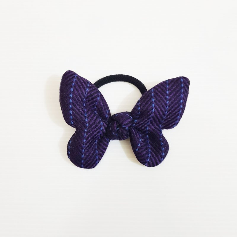【换季特卖】【人字纹虚线毛料-深紫】 限量 冬季款!!! 蝴蝶结 造 - 发饰 - 棉．麻 紫色