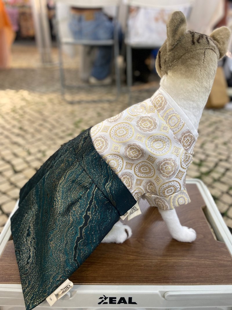 宠物服饰-古风钱币上衣配墨绿裙褂 - 衣/帽 - 棉．麻 金色