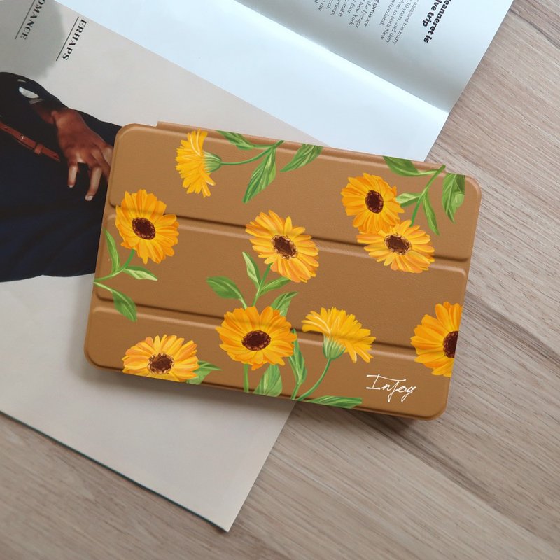 iPad 12.9/Air4/iPad 9/mini 6系列 温柔金盏花皮革平板保护套 - 平板/电脑保护壳 - 其他材质 黄色