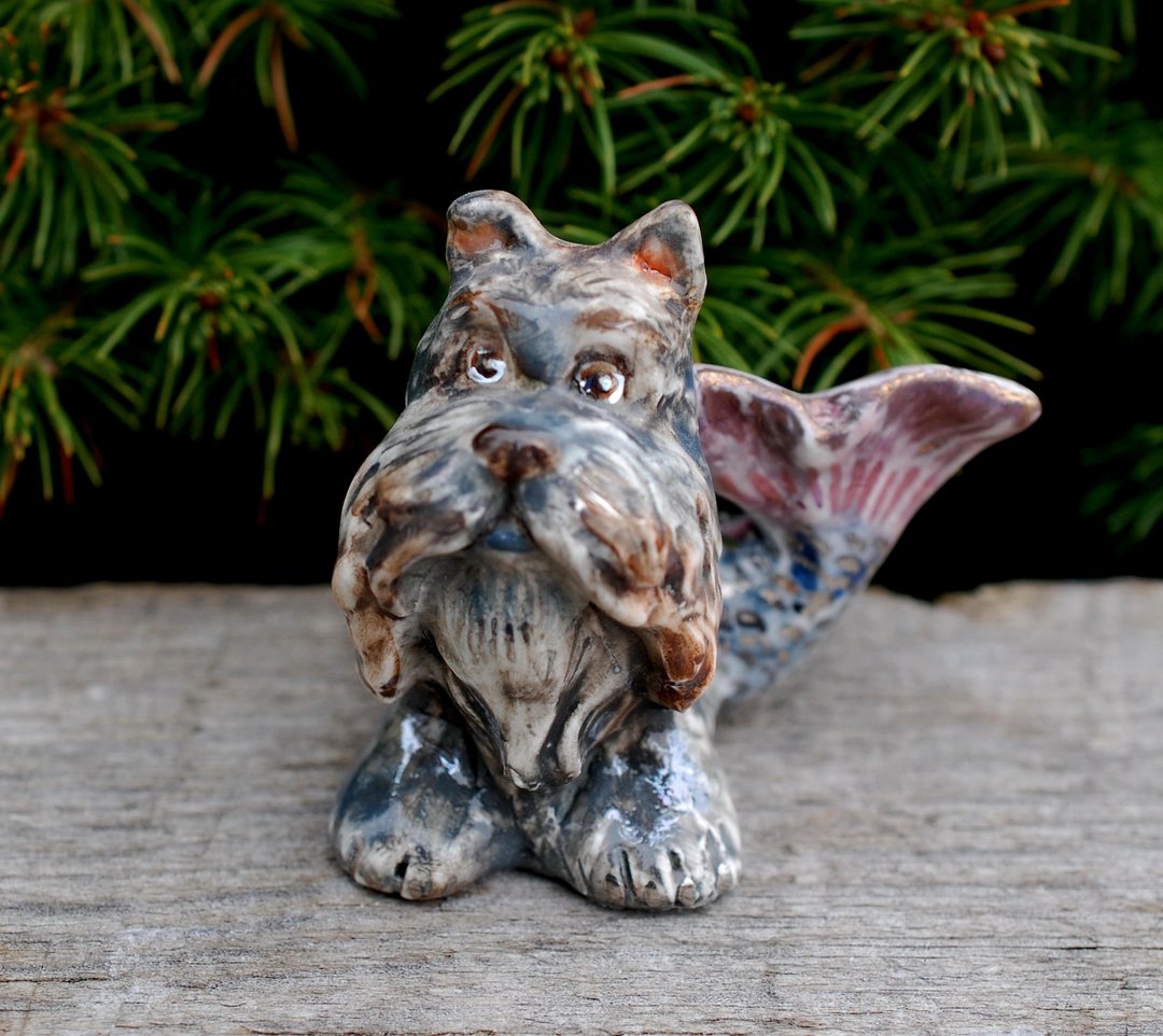 Dog mermaid Small porcelain figurine Fairy sea creatures Cute yorkshire terrier - 摆饰 - 瓷 多色