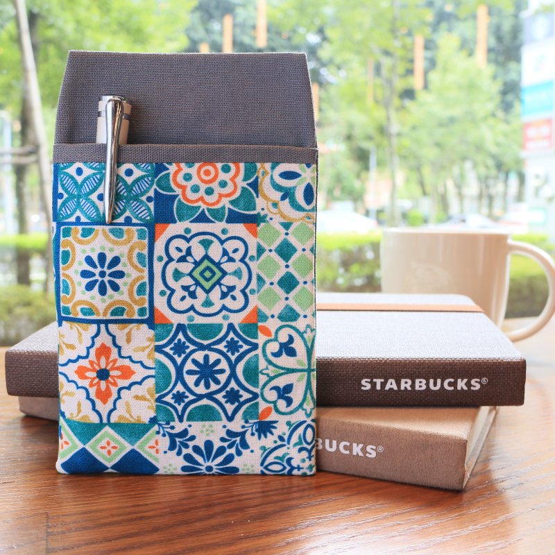 【花砖-绿橘】口袋型笔袋 护理师笔袋 医师笔袋 老师笔袋 - 铅笔盒/笔袋 - 棉．麻 蓝色