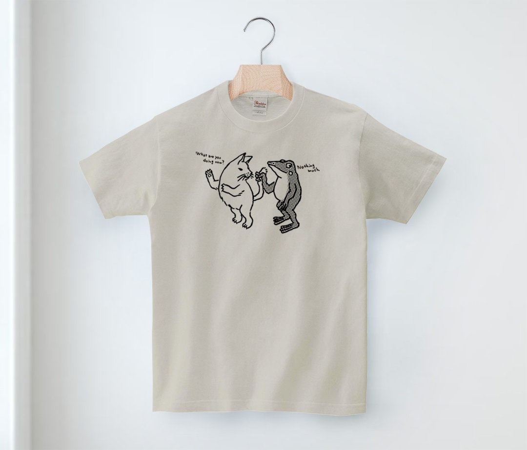 Cat and frog T-shirt tail unisex - 女装 T 恤 - 棉 白色