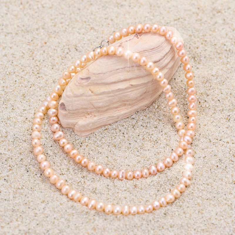 天然粉色淡水珍珠项链 5-6mm 银色龙虾扣 清新可人 新年礼物 - 项链 - 珍珠 粉红色