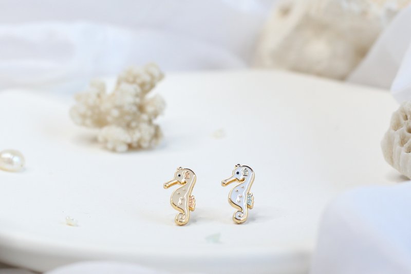 海马 Seahorse 海洋生物 夹式耳环 手工饰品 生日礼物 纸盒包装 - 耳环/耳夹 - 珐琅 多色