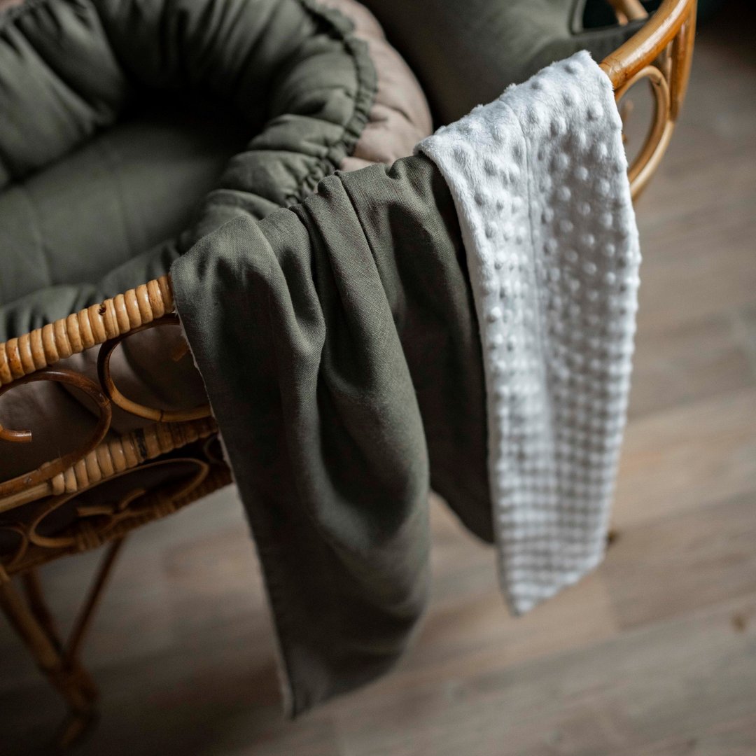 Linen (flax) dark green baby quilt – organic blanket - 婴儿床上用品 - 亚麻 绿色