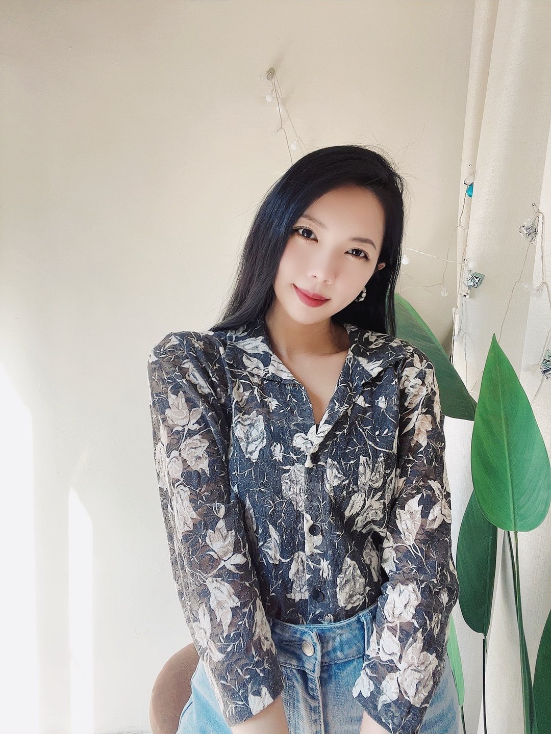 灰黑x纯白弹性篓空透肤罩衫 古着翻领衬衫外套上衣 vintage Shirt - 女装衬衫 - 其他人造纤维 灰色