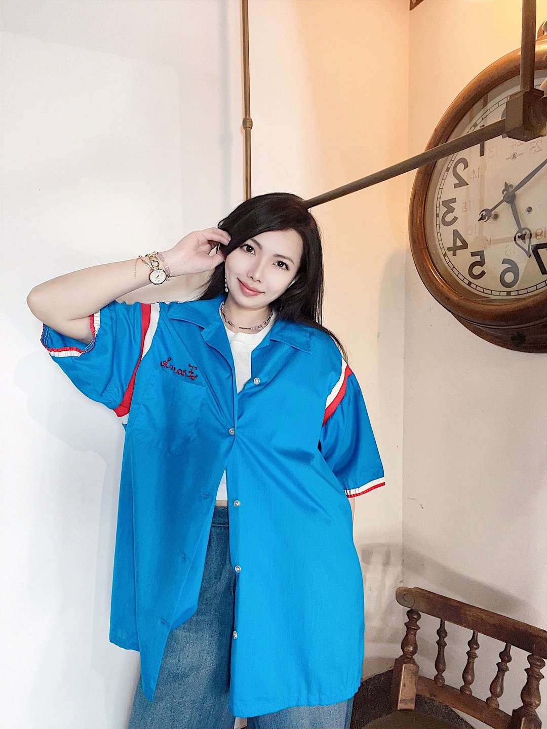 青青天空蓝x红x白撞色 保龄球衫bowling shirt ボウリングシャツ - 男装衬衫 - 棉．麻 多色