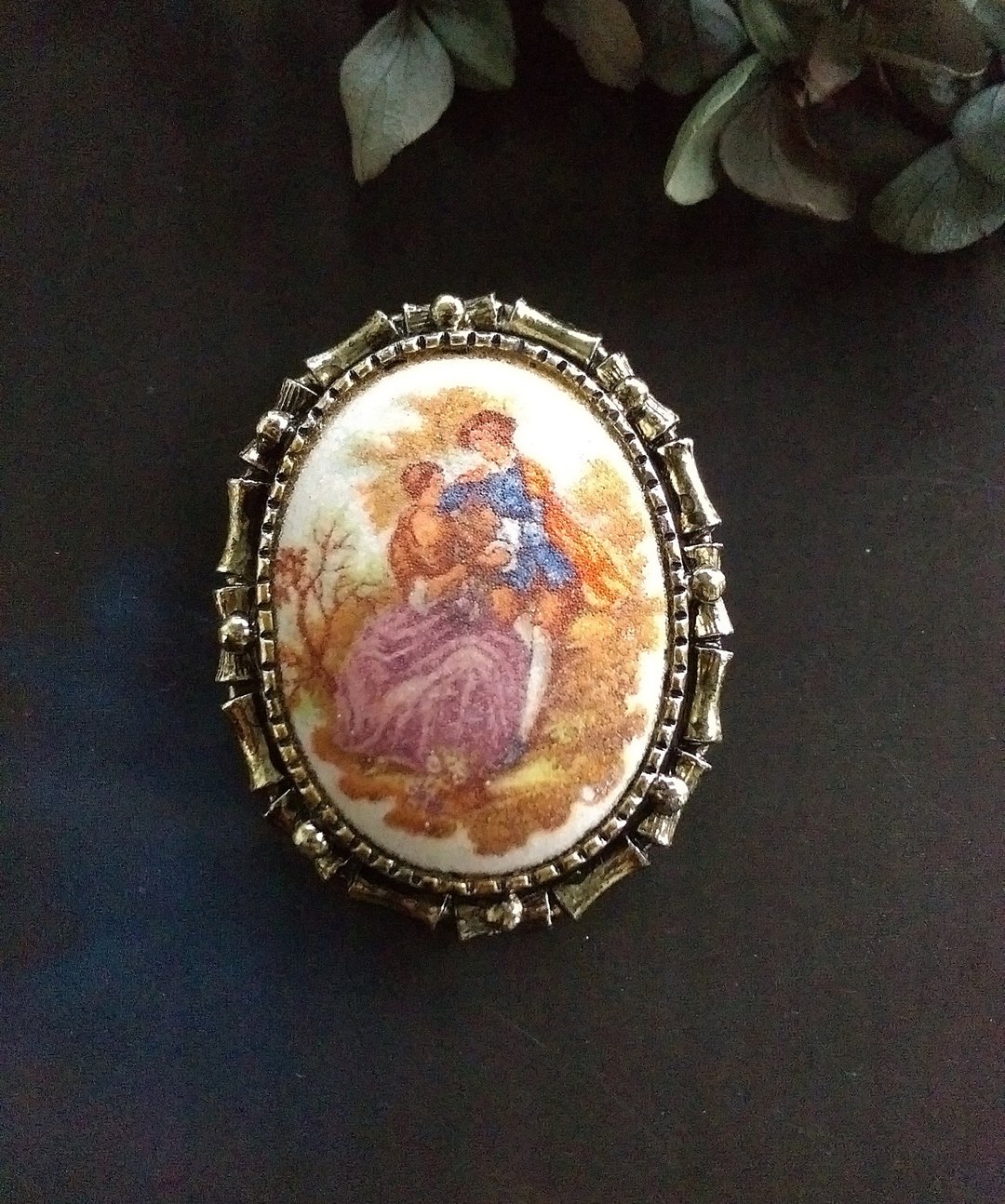 Vintage Jewelry 古典浪漫 法式情侣 竹节 项链坠 别针 胸针 两用 - 徽章/别针 - 其他金属 金色