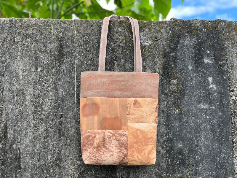 山武(五)柿中性拼接提袋 - 手提包/手提袋 - 棉．麻 咖啡色