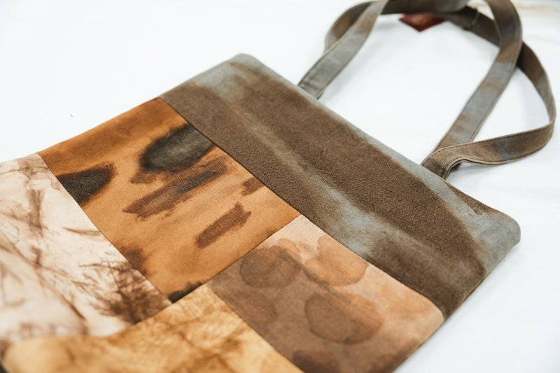 山武柿拼接提袋 - 手提包/手提袋 - 棉．麻 咖啡色
