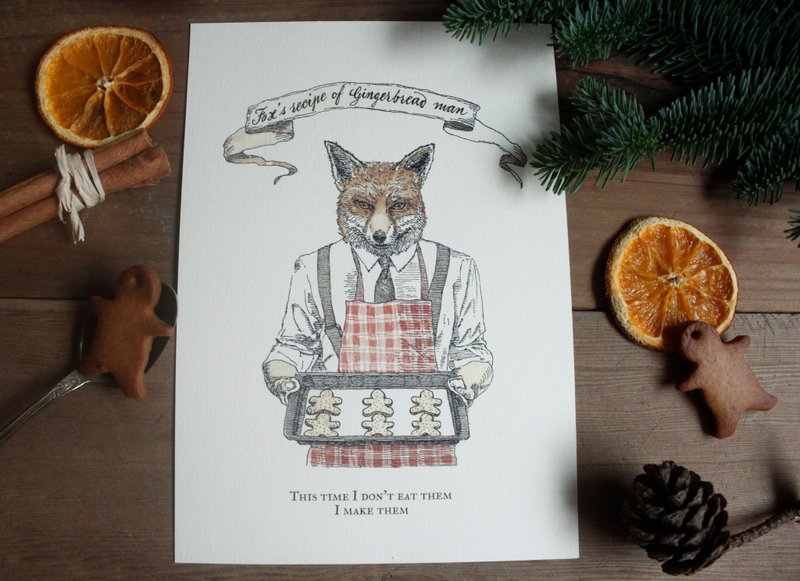 狐狸先生的私房食谱-姜饼人 - 卡片/明信片 - 纸 白色