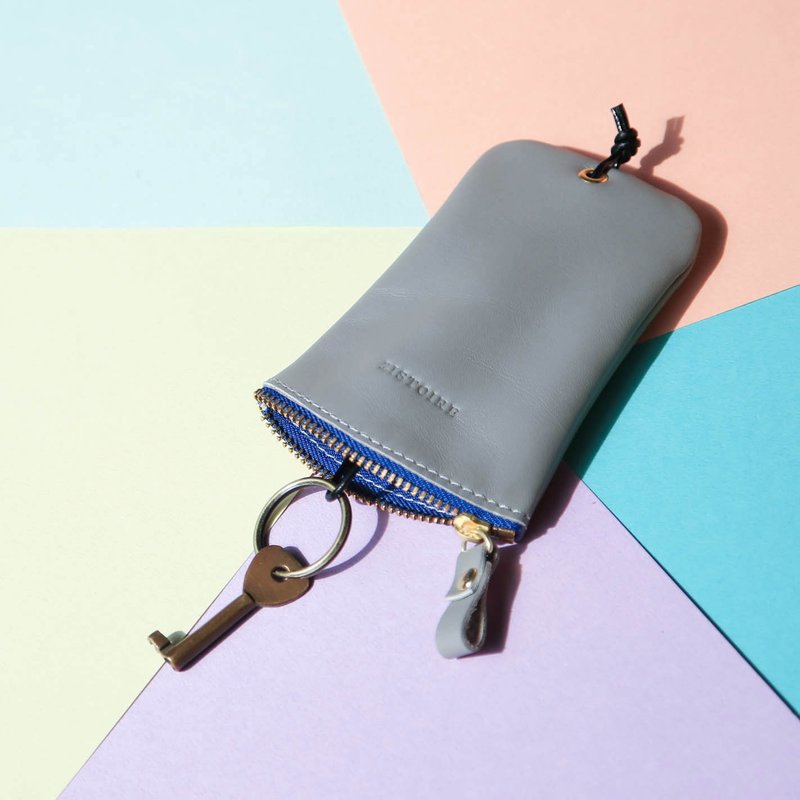 【Keys Sweet Home / 钥匙包】雾灰色(蓝拉链) Misty Gray - 钥匙链/钥匙包 - 真皮 