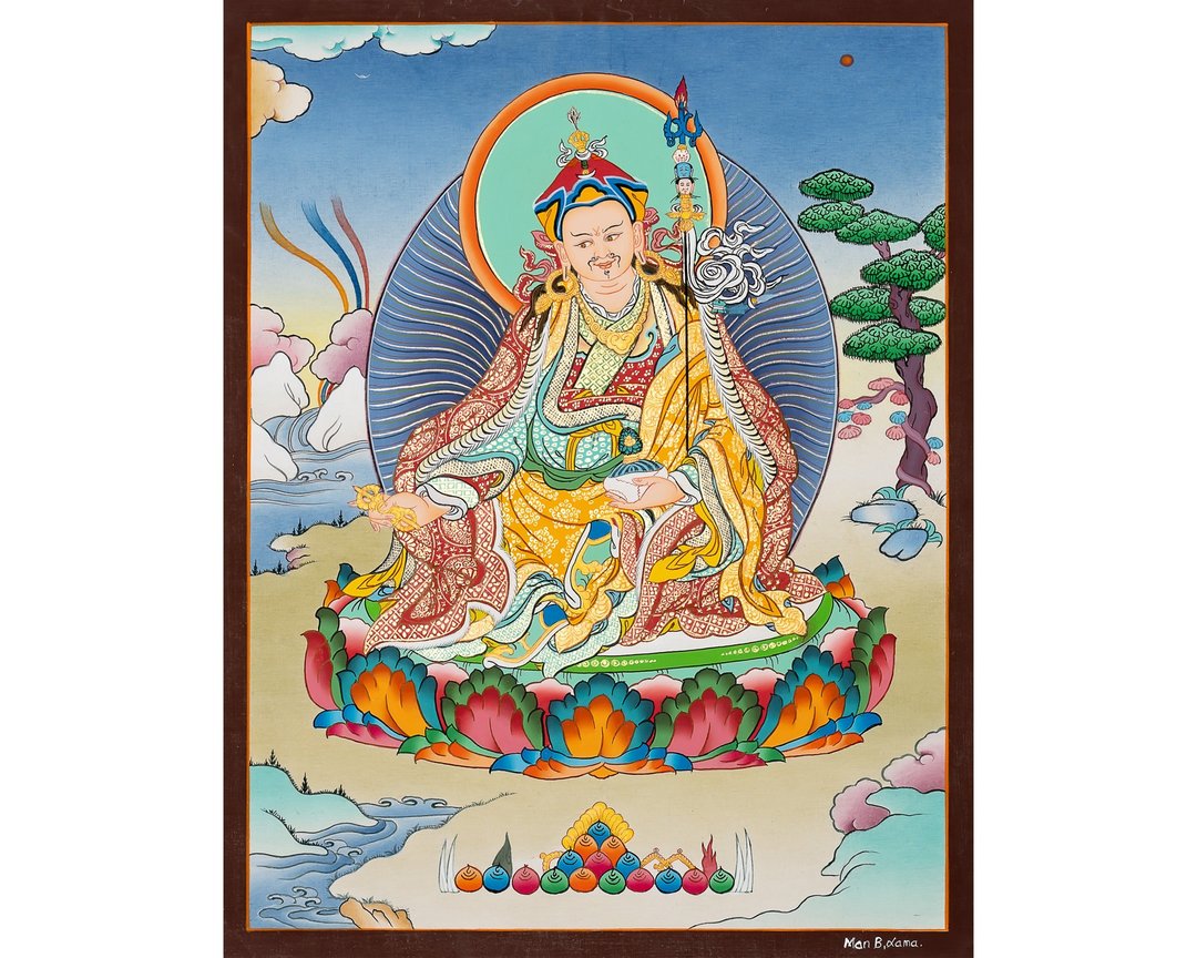 手工制作莲花生大士唐卡 – 智慧与慈悲的精髓 - 墙贴/壁贴 - 其他材质 多色