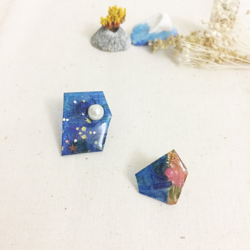 地中海湖面 不规则形状耳针 (银) - 耳环/耳夹 - 树脂 蓝色