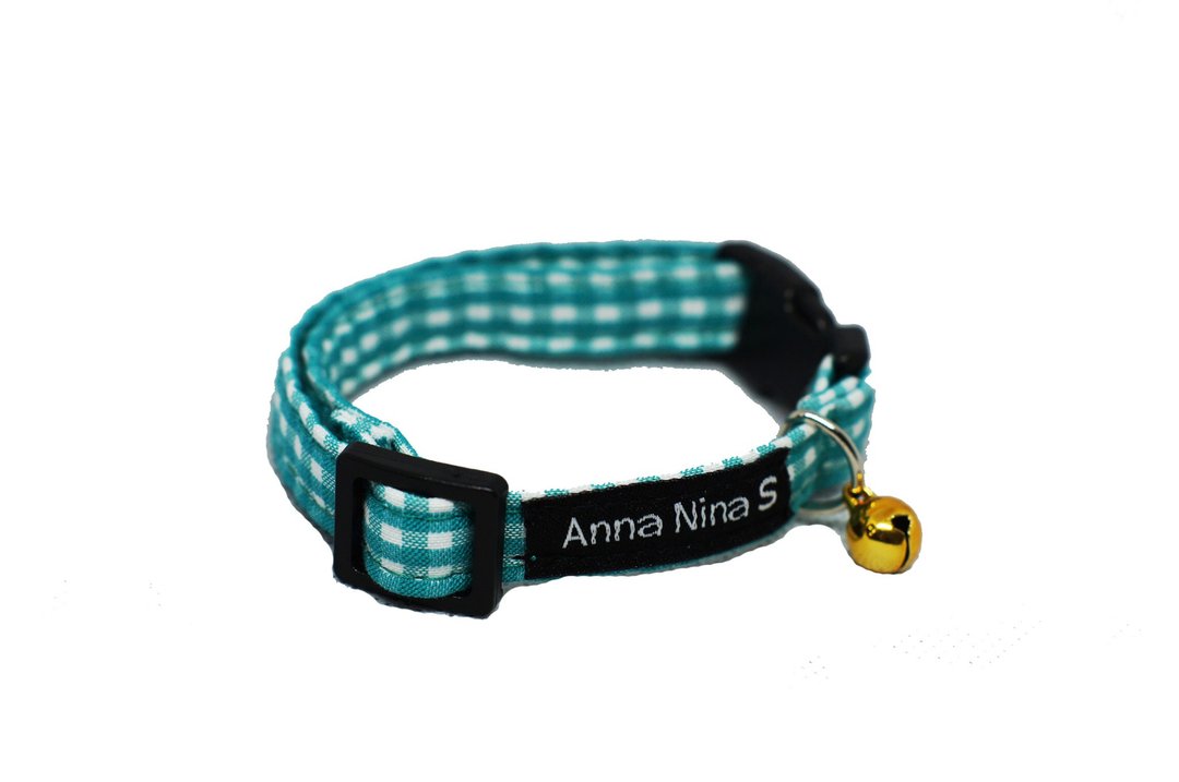 【AnnaNina】宠物猫项圈 绿白格纹 素项圈XS~M - 项圈/牵绳 - 棉 