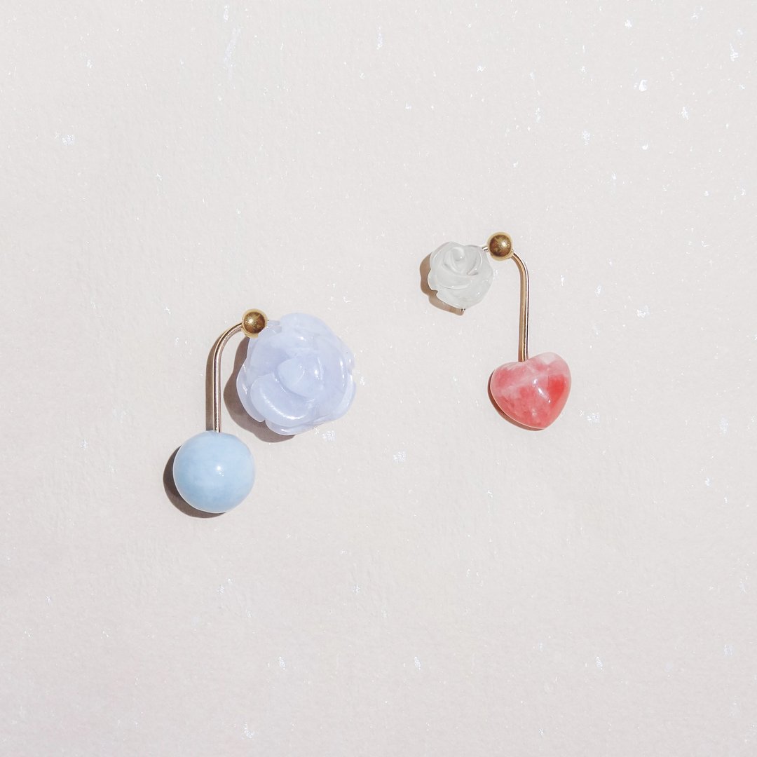 Sheet music earrings 五线音符天然石耳环 天然石饰品 手工饰品 - 耳环/耳夹 - 宝石 粉红色