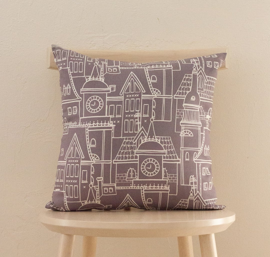 Cushion cover Europe city gray - 枕头/抱枕 - 棉 灰色