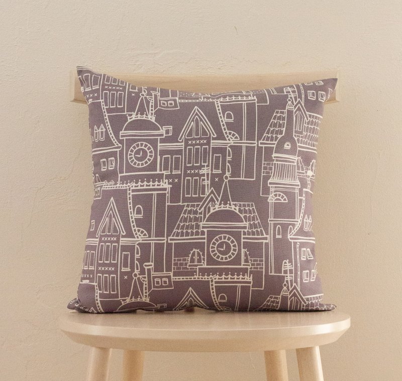 Cushion cover Europe city gray - 枕头/抱枕 - 棉．麻 灰色