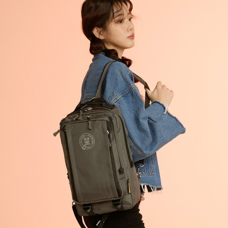 【金安德森】极限机能 3Way防泼水多层收纳正方后背包-灰绿 - 后背包/双肩包 - 尼龙 绿色