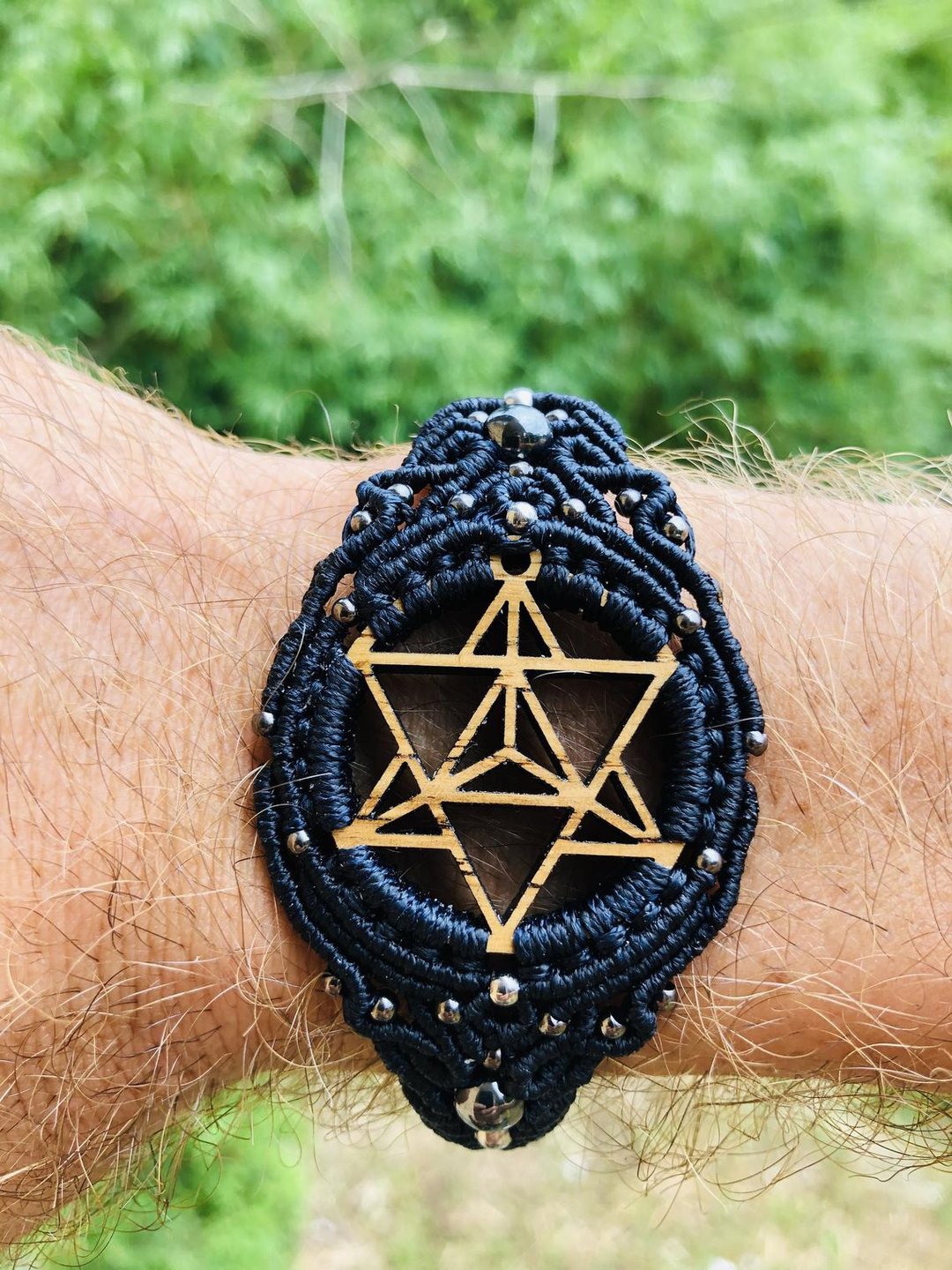 Hematite Merkaba Watch bracelet macrame - 手链/手环 - 木头 蓝色