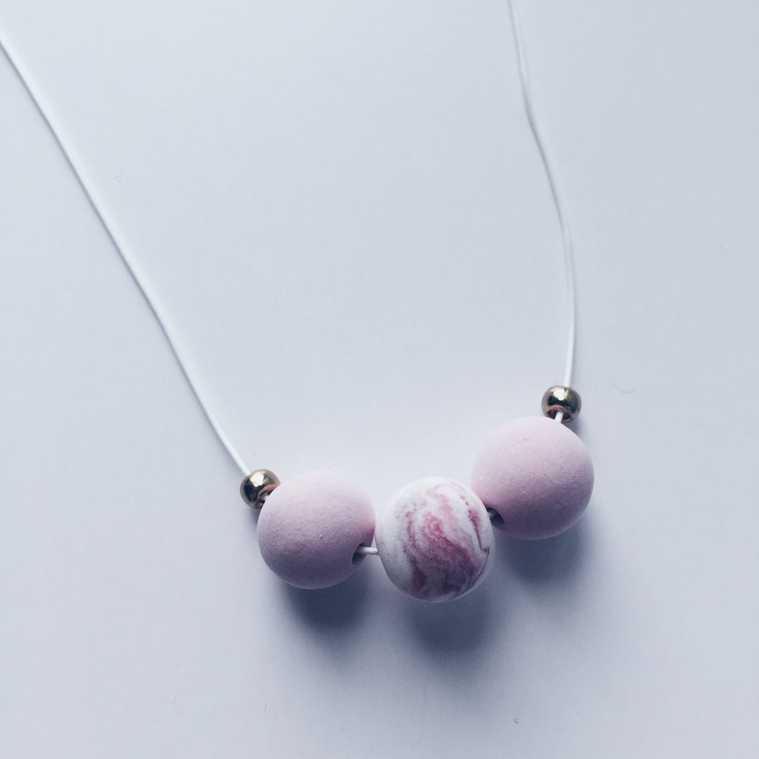 粉红色水墨轻黏土项链●Ink Style Necklace● - 颈链 - 粘土 粉红色