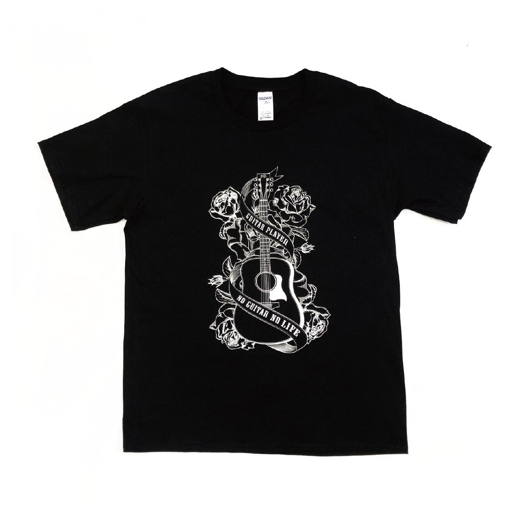 Guitar Player 原创 Guitar&Rose 手工绢印衣服 T-Shirt 音乐礼物 - 男装上衣/T 恤 - 棉 黑色