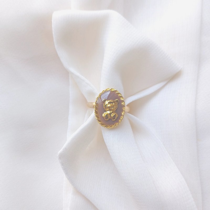 小熊复古椭圆戒指 (奶茶色・均码) - 戒指 - 树脂 咖啡色