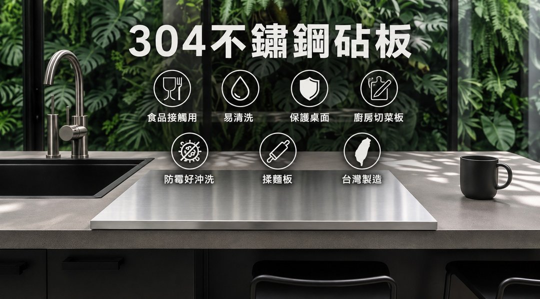 不锈钢切菜板白铁砧板 耐用 304 不锈钢厚砧板 50*40cm  折角卡桌 - 托盘/砧板 - 不锈钢 
