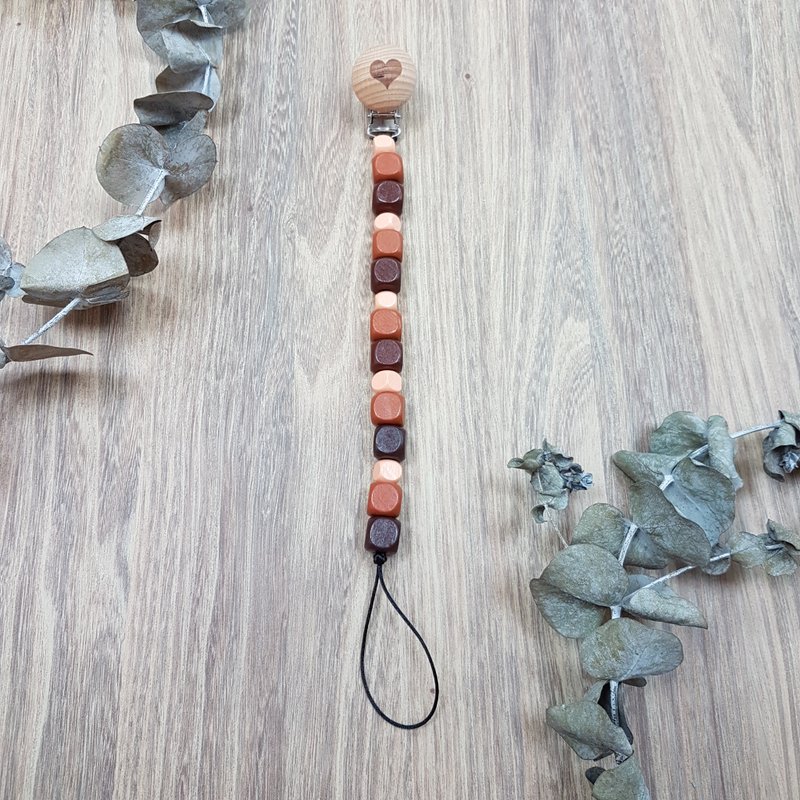 宝宝 婴儿 安抚 木头 奶嘴夹 奶嘴链-爱心原木夹-方方方 - 奶瓶/奶嘴 - 木头 咖啡色