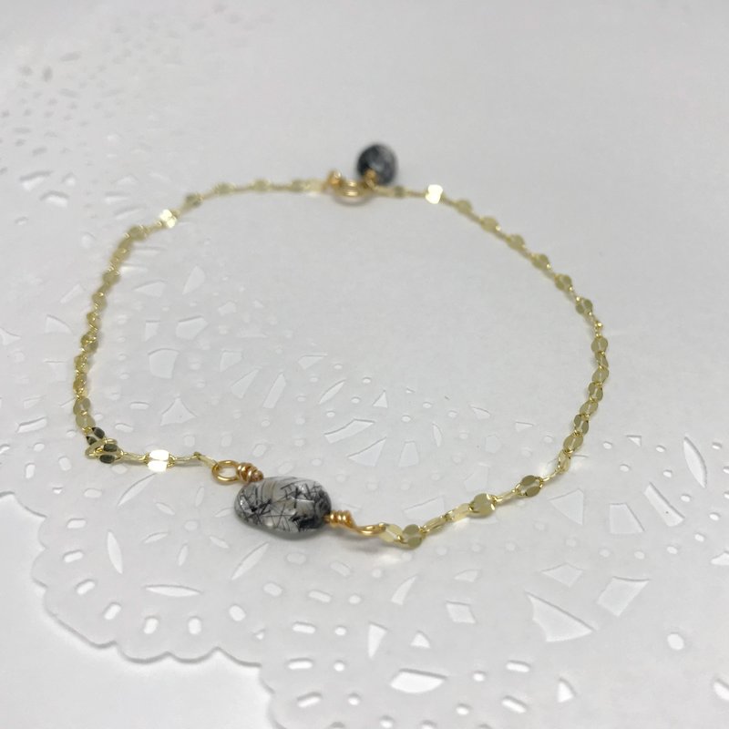 黑发晶 透/天然矿石/纯银手链 - 手链/手环 - 银 黑色