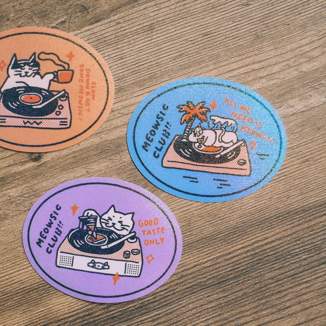 MEOWSIC CLUB 炫炫大贴纸 3入组 - 贴纸 - 塑料 多色