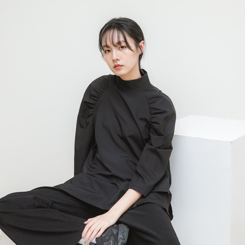 【经典原创】Seek_寻路抓皱长版上衣_CLT503_黑 - 女装上衣 - 聚酯纤维 黑色