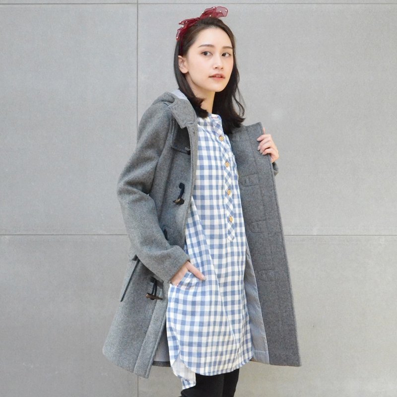 冬装∣毛呢牛角扣大衣(灰)/圣诞节礼物 - 女装休闲/机能外套 - 棉．麻 灰色
